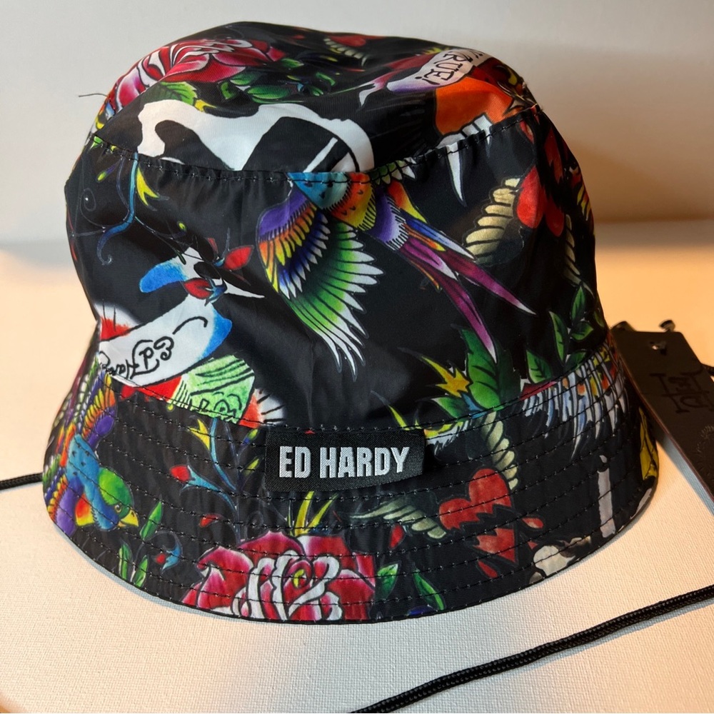 Ed Hardy Floral Drawstring Bucket Hat/ Size OS (Brand New With Tags) Unisex